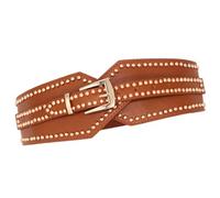 Arecobticy Cintura elastica larga in vita per le donne alla moda in ecopelle con cinturino Cincher corsetto fascia con borchie effetto dimagrante cintura da donna in pelle elasticizzata, Marrone