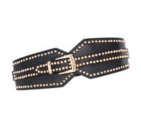Arecobticy Cintura elastica larga in vita per le donne alla moda in ecopelle con cinturino Cincher corsetto fascia con borchie effetto dimagrante cintura da donna in pelle elasticizzata, Nero , Taglia