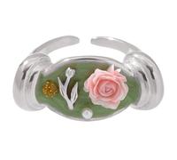 Arecobticy Eleganti perle floreali accentate goccia colorata ad olio anelli regolabili leggeri gioielli accessorio floreale per lei colorato regolabile, Misura unica, come descritto, come descritto