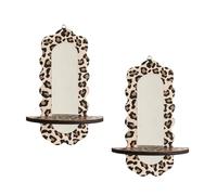 Arecobticy Scaffale sospeso con stampa di leopardi, in legno, a parete, con specchio acrilico, per esporre piante, organizer, decorazioni per la casa, mensola galleggiante