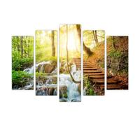 AREDE Set di 5 Stampe da Parete Quadri Moderni Decorazioni da Muro per Casa Soggiorno Camera da Letto e Cucina Idillio nella foresta| 120 x 80 cm | Pronto da appendere