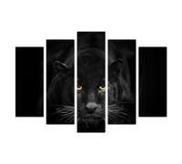 AREDE Set di 5 Stampe da Parete Quadri Moderni Decorazioni da Muro per Casa Soggiorno Camera da Letto e Cucina Sguardo di pantera nera| 120 x 80 cm | Pronto da appendere