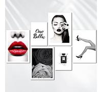 AREDE Set di 6 Stampe da Parete Quadri Moderni Decorazioni da Muro per Casa Soggiorno Camera da Letto e Cucina ''Ciao Bella Moda''| 4 x A4 (21x30cm) + 2 x A5 (15x21cm) | senza Cornici