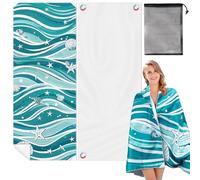 ARefugen Asciugamano da spiaggia magnetico a onda, 190 x 76,2 cm, in microfibra, senza sabbia, ad asciugatura rapida, con magneti integrati, leggero, per sedia da spiaggia, auto, piscina, viaggi