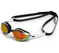 Occhiali da nuoto Arena Cobra Edge neri con lenti arancioni a specchio.