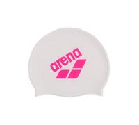 Arena Cuffia da nuoto unisex in silicone con logo grande, per donne e uomini, fitness, nuotatori, allenamento intensivo, durevole, morbida, elastica, bianco/rosa shocking