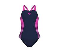 ARENA Girl's Feel Openings V Back Athletic One Piece Sun Protection Swimsuit Costume Intero, Blu Navy/Rosa Shocking, 26 Bambine e Ragazze