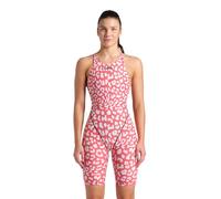 Arena Powerskin ST Next Open Back Women's Competition Racing Swimsuit Full Body Short Leg Kneeskin One Piece Athletic Tech Suit, Leopard Print Geranium, Size 28