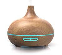 Arendo - Diffusore di aromi a LED ad ultrasuoni, 300 ml, umidificatore per ambienti, umidificatore per ambienti con luce notturna, anello a LED, 7 colori a LED, funzione timer, modalità nebbia continua, rumore di funzionamento piacevolmente silenzioso, decorazione in legno