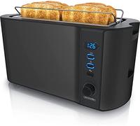 Arendo - Tostapane Moderno a 2 Fessure XXL - Scongela - Doppia Parete termoisolante - con Accessorio scalda Cornetto - 1500W - Vassoio raccogli briciole - Display con Tempo rimanente - Nero Opaco