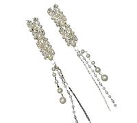 arenmi Elegante fermaglio per capelli con nappe argentate con strass e perle, stile etnico unico, elegante accessorio per capelli per matrimoni