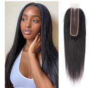 Arenshxc 2 x 6 Lace Closure Bresilienne Cheveux Humain Closure Bresilienne Lisse Straight Swiss Lace Free Part with Natural Hairline Baby Hair 150% Density 18 pollici