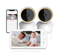 Arenti Baby Monitor Video e Audio con 2 Telecamere, 2K Telecamera Bambini con Monitor 5'', Rilevamento di Temperatura/Umidità e Suoni/Movimenti, Promemoria di Allattamento, Ninne Nanne, Schermo Diviso