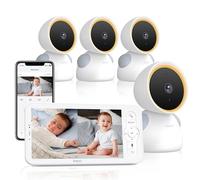 Arenti Baby Monitor Video e Audio con 4 Telecamere, 2K Telecamera Bambini con Monitor 5'', Rilevamento di Temperatura/Umidità e Suoni/Movimenti, Promemoria di Allattamento, Ninne Nanne, Schermo Diviso