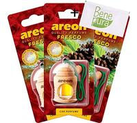 AREON - Deodorante per auto, profumo fresco, 4 ml, profumo di pino, diffusore da appendere con coperchio in legno naturale, lunga durata, set da 3