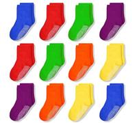 ARERWA Calzini antiscivolo per bambini, 12 paia di calzini per bambini, antiscivolo, in misto cotone, per bambini da 1 a 10 anni, #1 Sei colori vivaci, 7-10 Jahre
