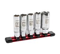 ARES 11016-5-Piece Magnetic Spark Plug Socket Set - Includes 14mm and 16mm Thin Wall Sockets and 9/16-inch, 5/8-inch, and 13/16-inch Sockets - Convenient Reusable Storage Rail Included