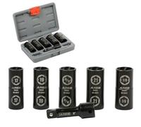 ARES 59035-1/2" Drive 6pc Standard Hex e Danneggiato Lug Nut Flip Socket Set - Rimuove dadi danneggiati e spogliati - 17mm, 19mm (3/4"), 21mm, 13/16" e 7/8" bussole con estensione da 3 pollici