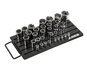 ARES 60032 - Set di 36 chiavi a bussola magnetiche da 1/4", 3/8", e 1/2", per tenere in ordine la cassetta degli attrezzi