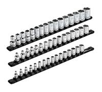 ARES 70087 - Organizer per prese in alluminio, 3 pezzi, 1/4", 3/8" e 1/2", contiene 48 prese e mantiene la cassetta degli attrezzi organizzata