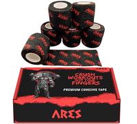 ARES - TAPE coesivo per Crosstraining, Ginnastica e Sollevamento Pesi - Nastro elastico senza colla, Grip migliorato - 6 rotoli (4,5m x 5cm, Nero)