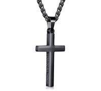 Aretas Collana con croce in acciaio inossidabile color argento, per uomini e ragazzi, con dedica della Bibbia, collana con ciondolo a forma di croce, 50,8 cm, per cresima cristiana, battesimo, idea