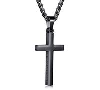 Aretas Collana con croce in acciaio inossidabile color argento, per uomini e ragazzi, con dedica della Bibbia, collana con ciondolo a forma di croce, 50,8 cm, per cresima cristiana, battesimo, idea