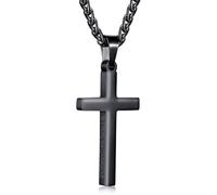 Aretas Collana con croce per uomini e ragazzi con dedica biblica ispiratrice in acciaio inox ciondolo a catena a croce 50,8 cm cristiana cresima battesimo gioielli regali di Pasqua, Be strong and