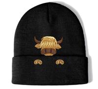 Aretas Highland Cow - Berretto con mucca, idea regalo per uomo e donna, in corteccia scozzese, idea regalo per simpatici kawaii, divertente con animali, cappello a maglia con ricamo, Nero , Taglia