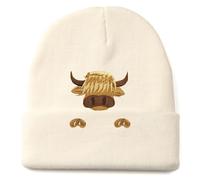 Aretas Highland Cow - Berretto con mucca, idea regalo per uomo e donna, in corteccia scozzese, idea regalo per simpatici kawaii, divertente con animali, cappello a maglia con ricamo, bianco, Taglia