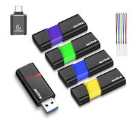 AreTop Chiavetta USB 3.0 da 64 GB, 5 pezzi di memoria flash drive ad alta velocità, velocità di lettura fino a 100 MB/s, con 1 adattatore USB-C compatibile con PC, laptop, auto e console di gioco