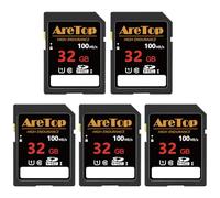 AreTop Scheda SD da 32 GB, confezione da 5 schede di memoria UHS-I classe 10 SDHC, confezione da 5 schede digitali Full HD da 32 GB per fotocamere, DSLR, Action Cam e Trail Camera
