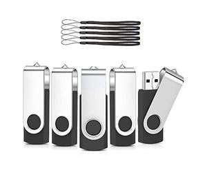 AreTop Set di 5 Chiavette USB da 32 GB, Memoria Flash Rotazione Disco Flash Drive per Archiviazione di Musica e Cartelle Con Corda (Nero)