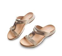 Arevill Sandali estivi da donna, casual, con platform bohémien, con strass, piatti, da spiaggia, taglia 37-41, beige., 41 EU