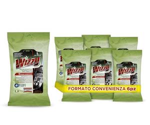 AREXONS WIZZY Pulisci Plastica Satinato, 15 Salviettine Umidificate e Profumate per Superfici Interne in Plastica, Usa e Getta, Panni Imbibiti Rimuovi Sporco, 6 Pezzi