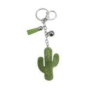ARFUKA Portachiavi a forma di cactus, con strass e cristalli, in lega, in pelle PU, gioielli per auto, accessori per charm, Verde, Taglia unica