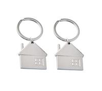 ARFUKA Portachiavi con ciondolo a forma di casa, portachiavi in metallo, idea regalo di Natale, compleanno, portachiavi, per uomini e donne, confezione da 2, Argento, Small