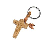 ARFUKA Portachiavi in legno con ciondolo a forma di croce, portachiavi per auto, idea regalo per lei e lui, Marrone, Small