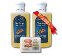 ARGAN ITALIA - Olio di Argan Puro per Pelle Biologico (250 ml + Saponetta Omaggio), Idratante Corpo, per Capelli Secchi e Crespi e Danneggiati, Privo di Sostanze Chimiche