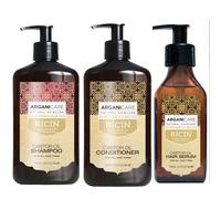 Arganicare Set of 3 Growth Accelerator Products with Organic Castor Oil For Weakened Hair Split Ends Shampoo + Conditioner + Protective Serum