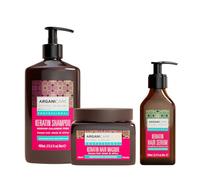 ARGANICARE | Shampoo + Maschera + Siero Cheratina | Rigenera intensamente i capelli | Previene & Tratta le doppie punte | Capelli morbidi e lucenti | Made in France | 400 ml + 500 ml + 100 ml