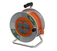 Argano professionale in metallo con cavo in rame 3x2,5 mm2, IP44 con protezione da sovraccarico, corrente 16 A tipo francese con 4 prese, lunghezza 50M, colore cavo: arancione