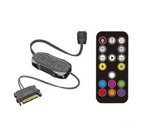 ARGB Controller, 5V 3-Pin to for SATA Power Adapter Hub per PC Fan Strisce LED, Controllo della modalità di illuminazione manuale, custodia ABS nera, compatibile con sistemi di raffreddamento del