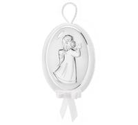 Argenteria MB Medaglione Musicale Capoculla Ovale con Angelo Che Prega in Argento, Personalizzabile con Incisione del Nome, Idea Regalo per Nascita o Battesimo con Carillon Integrato Bianco