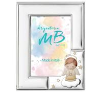 Argenteria MB Portafoto per La Nascita di un Bambino o di una Bambina con Angelo su una Nuvola, Cornice Personalizzabile con Incisione del Nome o della Data di Nascita, per Foto 10x15 cm