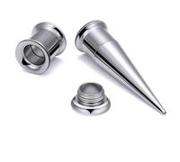 Argento,4mm,Acciaio Inox 2-In-1 Tappi Per Le Orecchie Tunnel Set, Punk Hip Hop-Puntato Cono Horn Tappi Stile Per Orecchie Expander Body Piercing