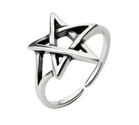 Argento 925 Anello Donna Regolabile,Pentacolo Argento Antico Per Donne Ragazza Gioielli Scintillanti Usura Simpatico Regalo Di Compleanno Studente Banchetto In Stile Essenziale Corrispondenza Abbi