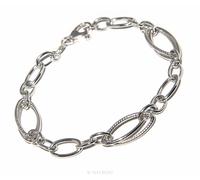 ARGENTO 925 BRACCIALE DONNA OVALE BRILLANTATO DOPPIO LISCiO NON RODIATO 18,50 cm