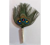 Argento 925 Lord Krishna LADDU GOPAL ventaglio Pankha Pankhi piuma di pavone ...