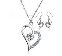 Argento 925 mezzo pieno di Zirconia cubica Open Heart collana del pendente e orecchini set, grande regalo Donna